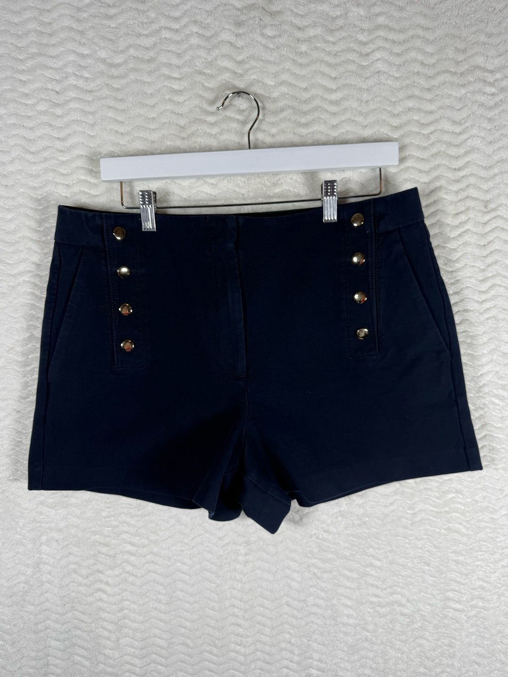 Ann Taylor Navy Blue High-Waist Sailor Button Shorts.